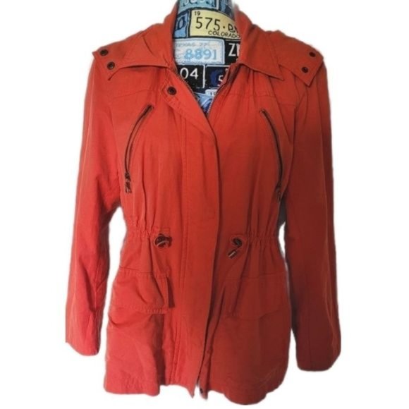 Liz & Co Jacket size medium burnt orange jacket with pull string waist & hood - Picture 1 of 3